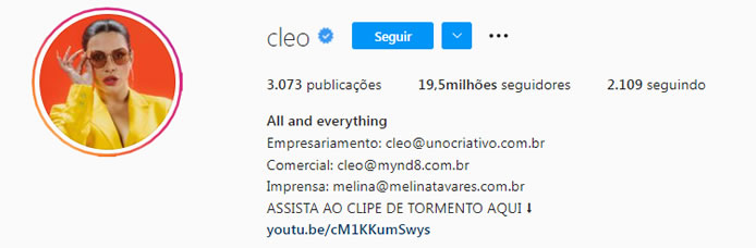 Frases para bio do Instagram, Biografia Cleo Pires